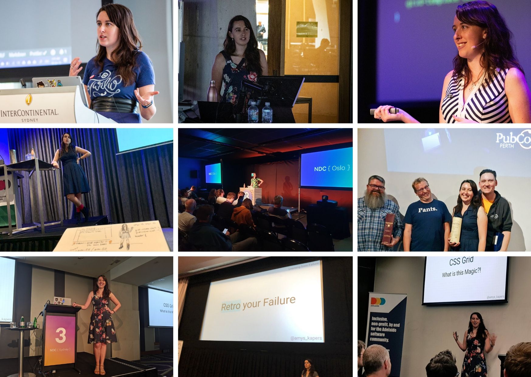 Collage of pictures of me speaking at various events this year