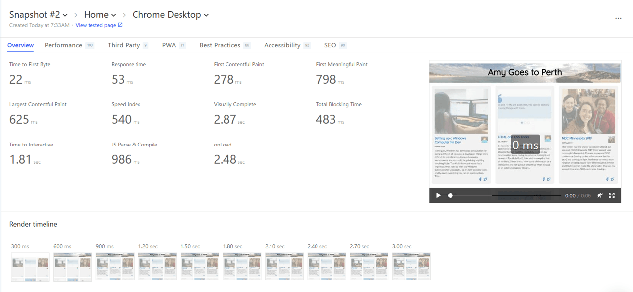 Screenshot of Calibre app, with a list of performance metrics.