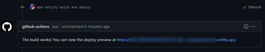 Screenshot from the pull request showing the bot comment that includes the deploy preview URL